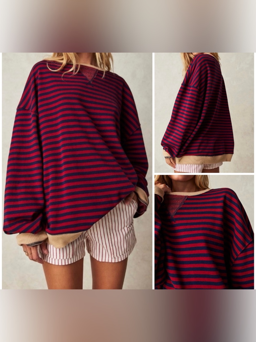NWOT Free People We The Free Classic Striped Oversized Crewneck - nautical - XL